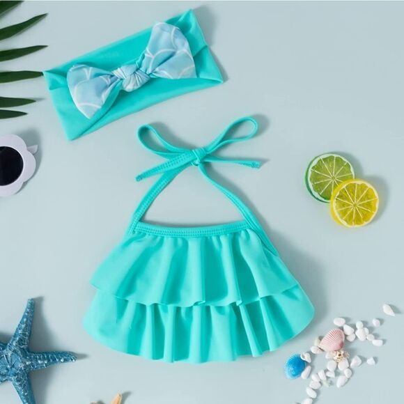 NWT Two Piece Ruffle Mermaid Bikini for Toddler Beach Swimming - Picture 5 of 8